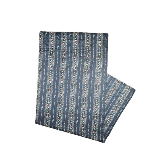 2 Vintage Custom Made Curtains Panels Extra Wide Blue Petit Floral Stripe 91Long - Picture 1 of 7